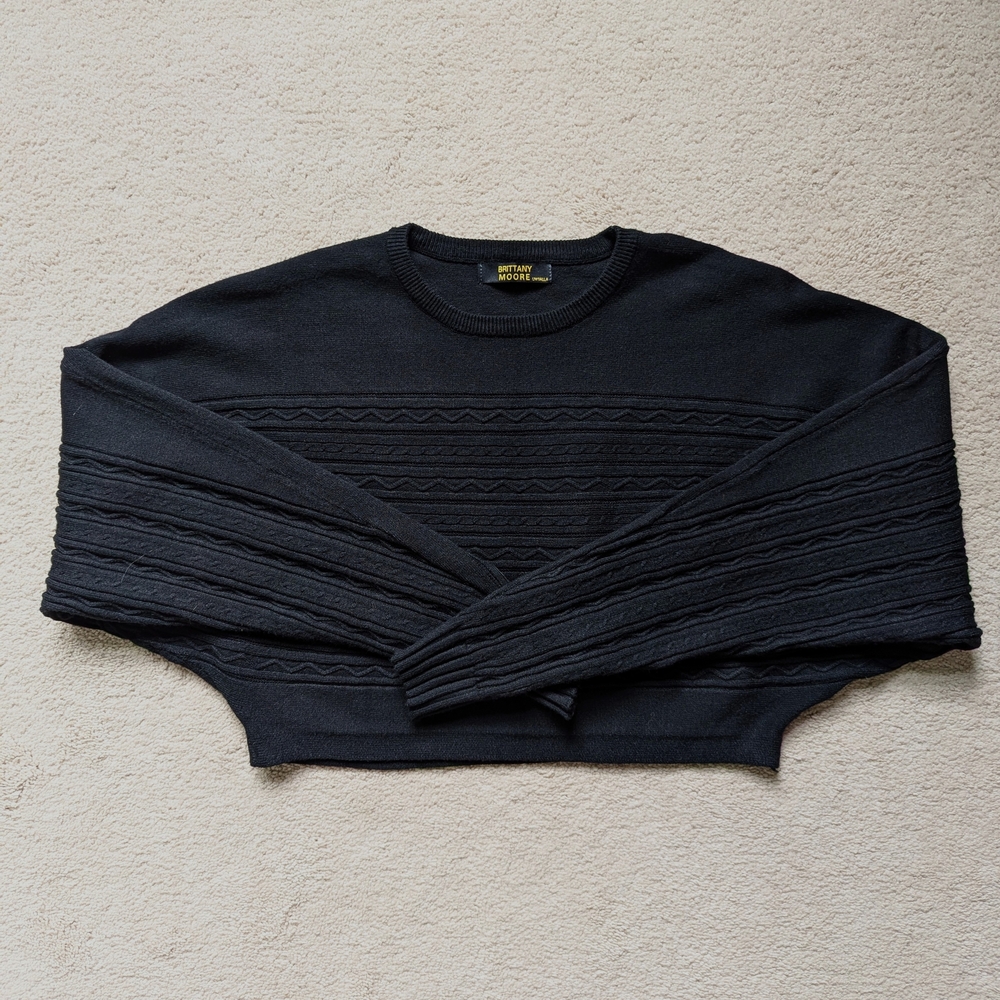 Brittany Moore Black Textured Crop Top Sweater - One Size